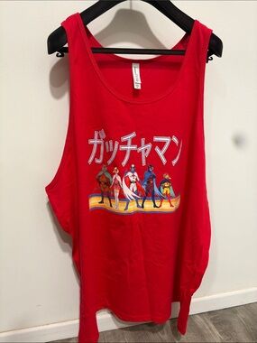 Red Graphic Tank Top with Japanese Print